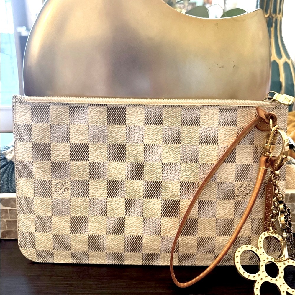 Authentic & Super Clean Louis Vuitton Azure Damier Logo Canvas Wristlet/Pouch